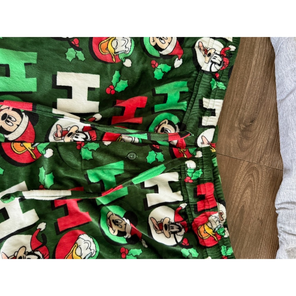 Disney Mickey Mouse Christmas Pajama Set Grey Green Ho Ho Ho Fleece Mens Large - Picture 4 of 6
